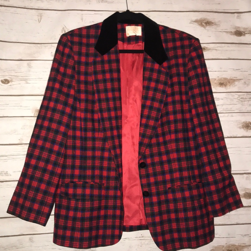 Pendleton•plaid tartan velvet collar blazer jacket